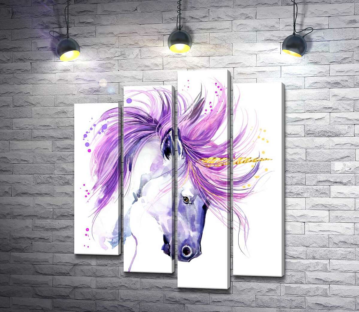 

Модульная картина ArtPoster Белый единорог с фиолетовой гривой 132x156 см Модуль №21