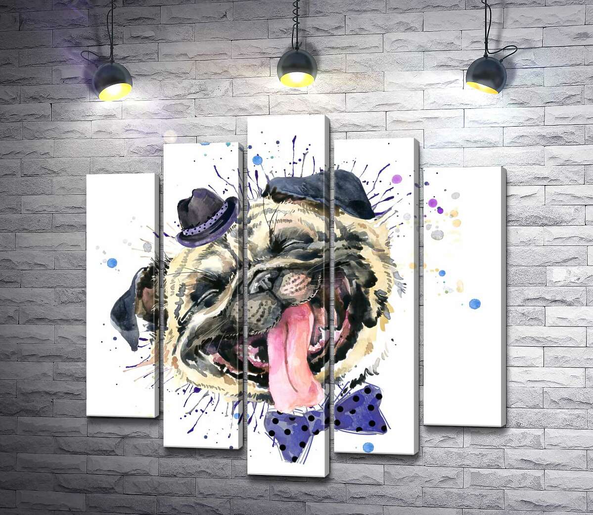

Модульная картина ArtPoster Веселый мопс с шляпой на голове 100x100 см Модуль №26