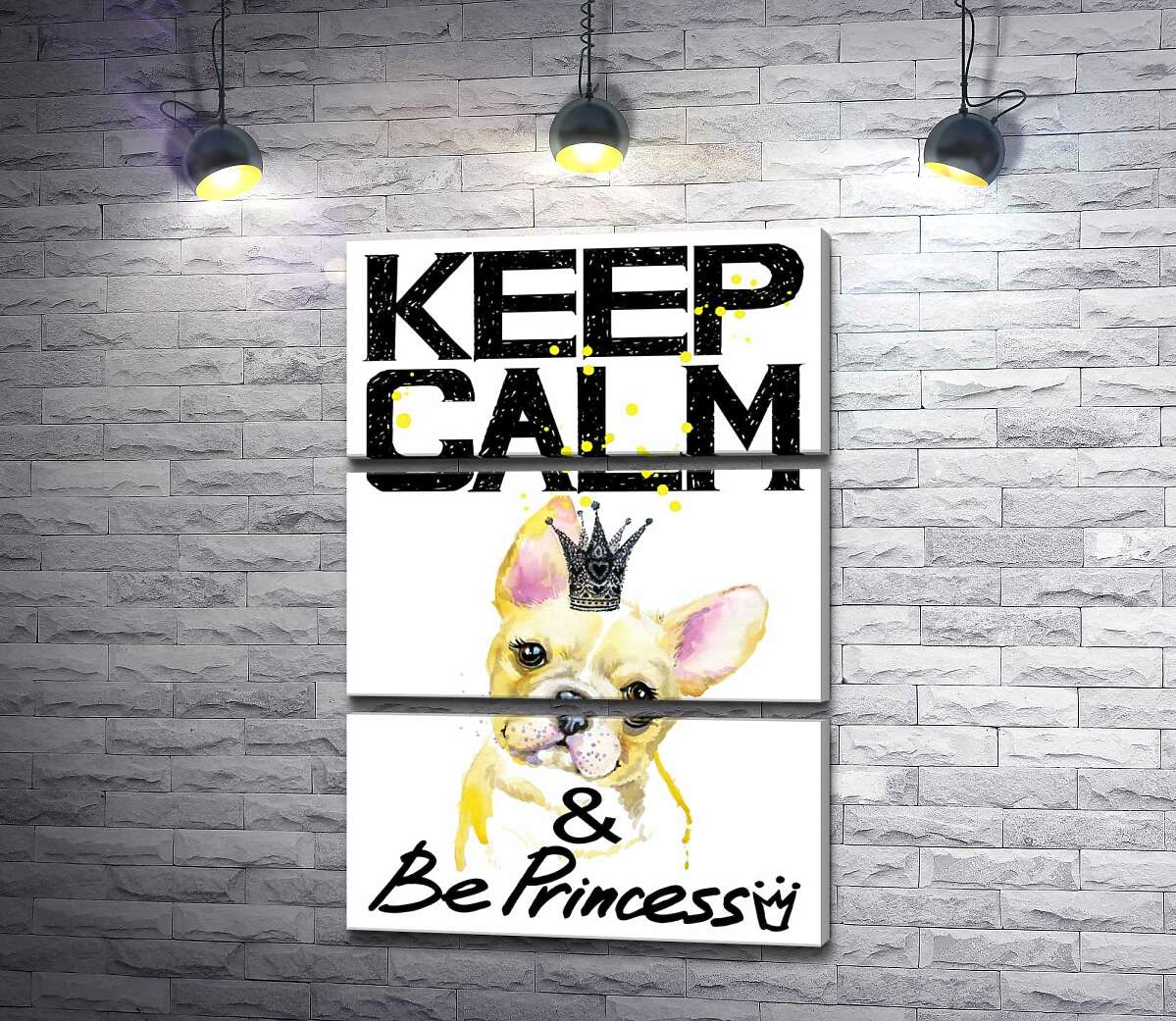 

Модульная картина ArtPoster Бульдог в ажурной короне среди надписи "keep calm and be princess" 100x147 см Модуль №13