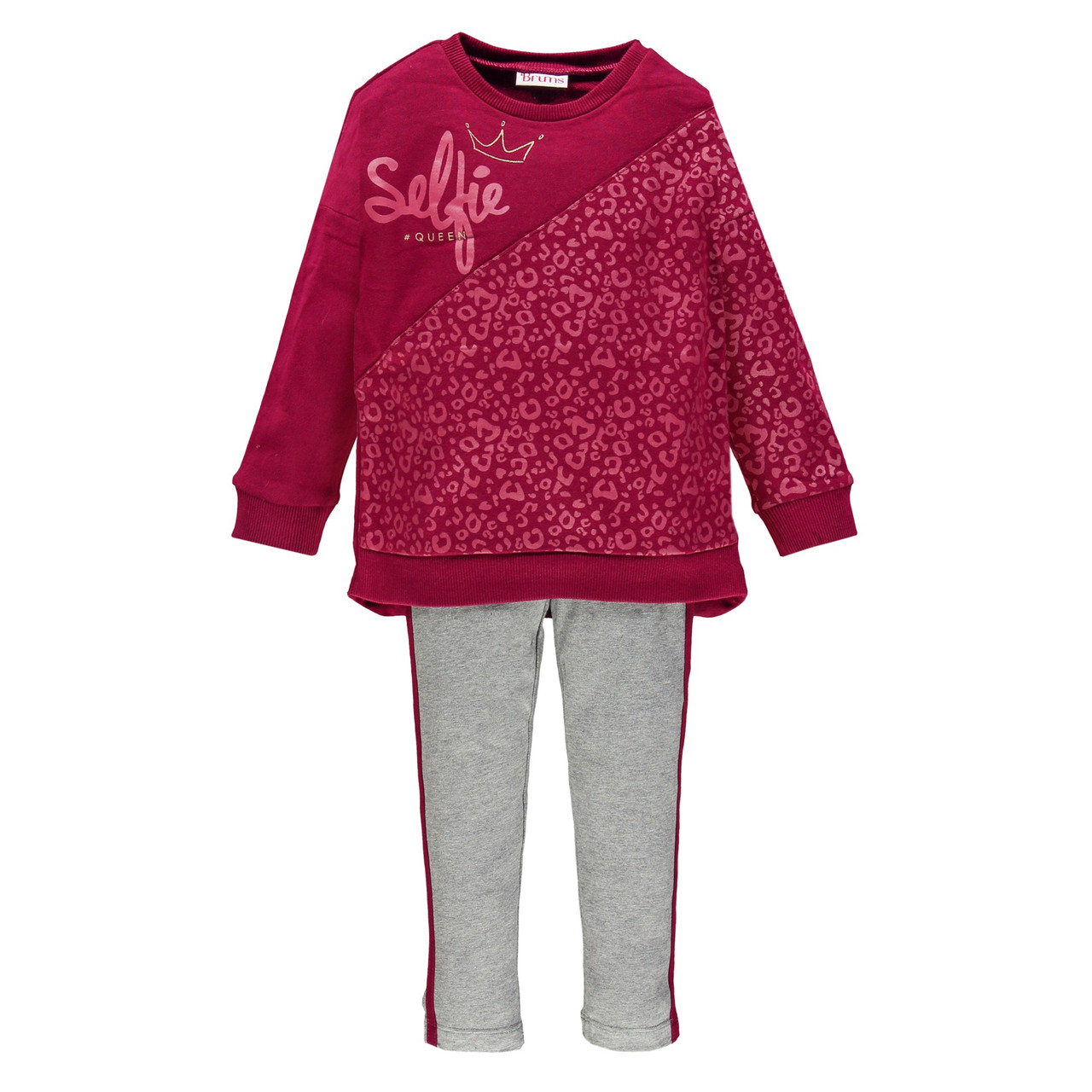 

Костюм для девочки Brums толстовка и леггинсы 193BGEM004/794 бордовый с серым 140