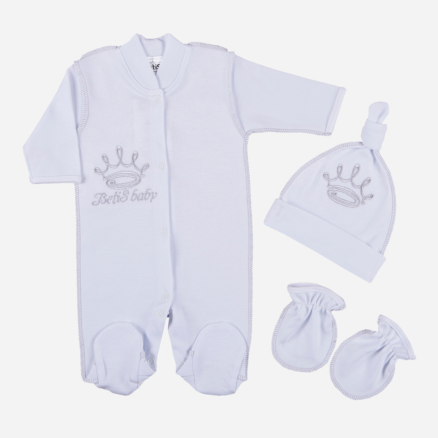 

Комплект (шапочка + человечек + царапки) BetiS Baby 27082270 50 см  р Белый, Комплект (шапочка + человечек + царапки) BetiS Baby 27082270 50 см 38 р Белый