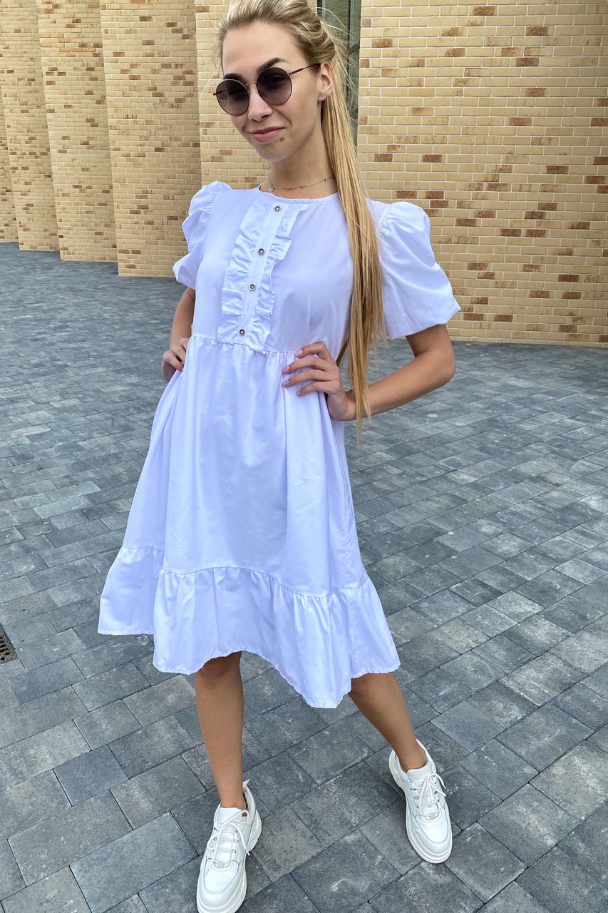 

Модное летнее платье с объемными рукавами-фонариками Crep - белый цвет, L (1087-1)