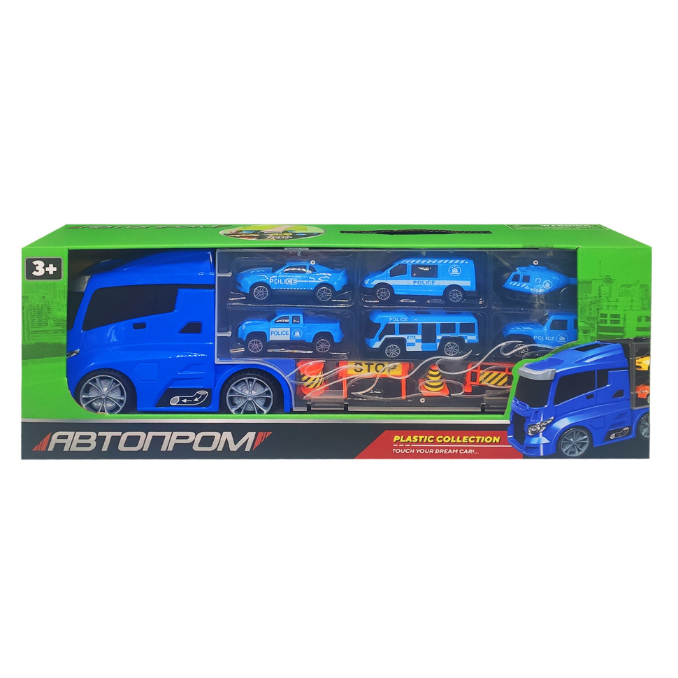 

Трейлер с машинками 7980 "АВТОПРОМ" с дорожними знаками (Синий)