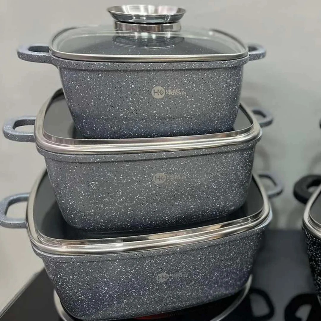 

Набор кастрюль - Higher Kitchen HK-302 - ( Серый ) с гранитным антипригарным покрытием 6 предметов