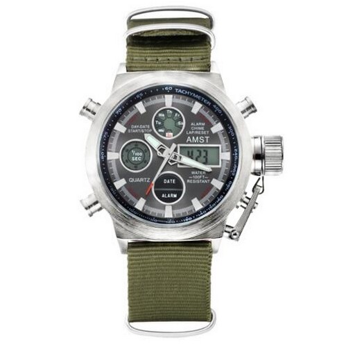 

AMST 3003 Silver-Black Green Wristband