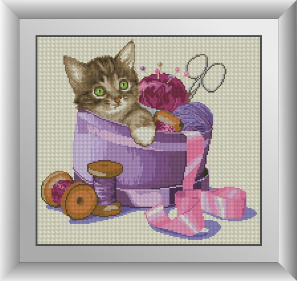 

Алмазная мозаика Котенок в рукодельной коробочке Dream Art 30414 39x42см 30 цветов, квадр.стразы, полная зашивка. Набор алмазной вышивки