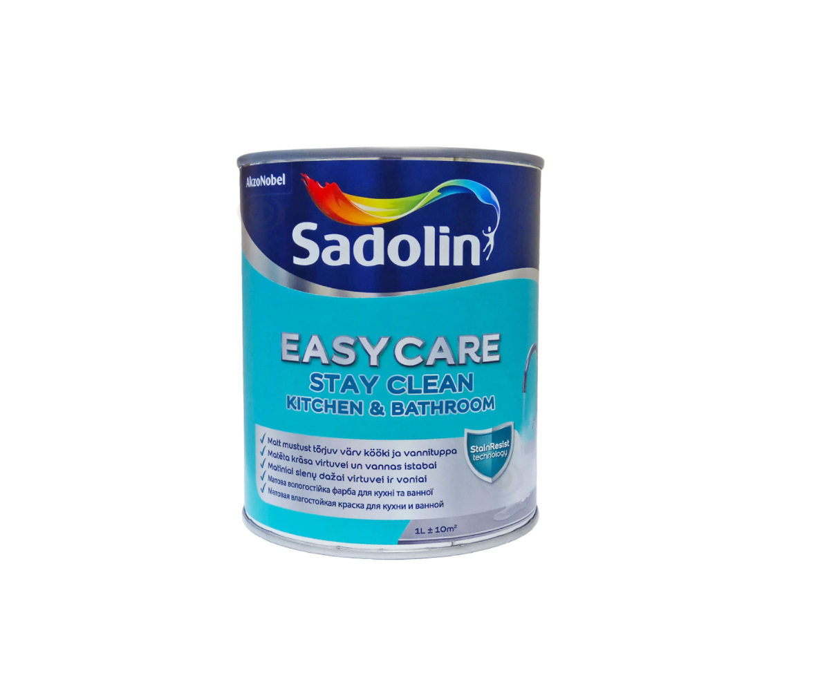 

Акриловая краска Sadolin EasyCare Kitchen & Bathroom для стен и потолка влагостойкая, белая, BW, 1 л