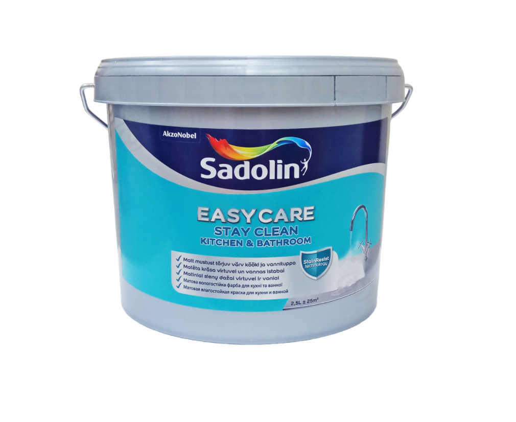 

Акриловая краска Sadolin EasyCare Kitchen & Bathroom для стен и потолка влагостойкая, BC, 2,33 л