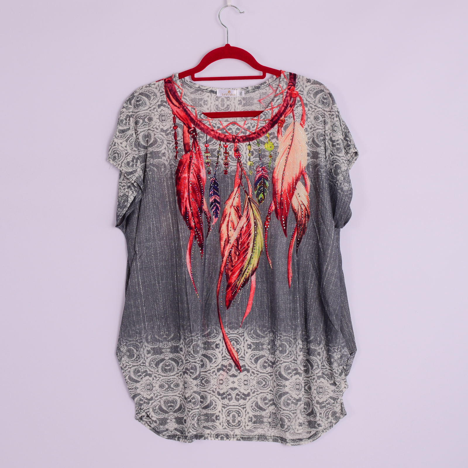 

Футболка летняя женская со стразами, ботал. LeVisha 6123-1 2XL. Размер 56-58.