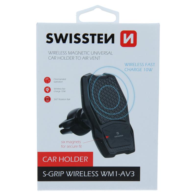 

Магнітний тримач в автомобіль SWISSTEN WITH WIRELESS CHARGER WM1-AV3 65010603 (bc-369973)