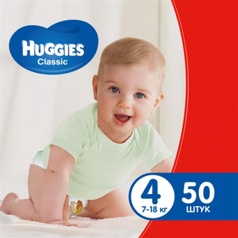

Huggies Classic підгузники дитячі 4 (7-18кг) 50шт (bc-347977)