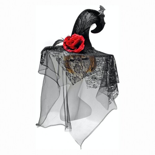 

Шляпа Колдунья с розой SETA Decor 18-1004BLK-RD