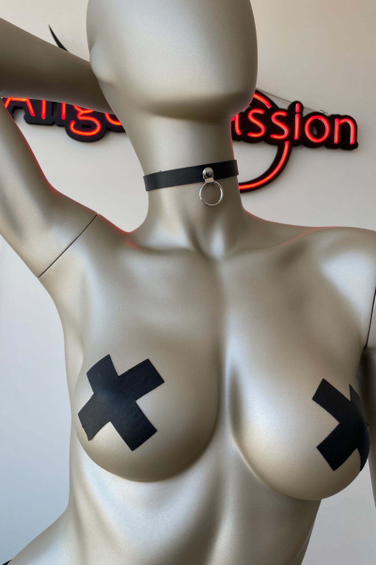 

Жіночий еротичний чокер нашийник з металевим кільцем Angels Passion APFT519 Чорний 2XL/3XL