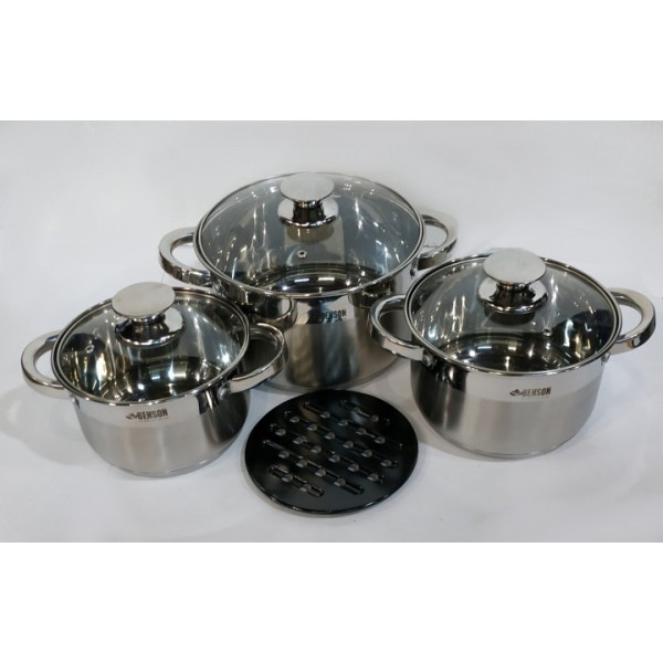 

Набор кастрюльнержавеющая сталь 7 предметов 4 л; 5,1 л; 6,2 л + подставка Benson BN-238