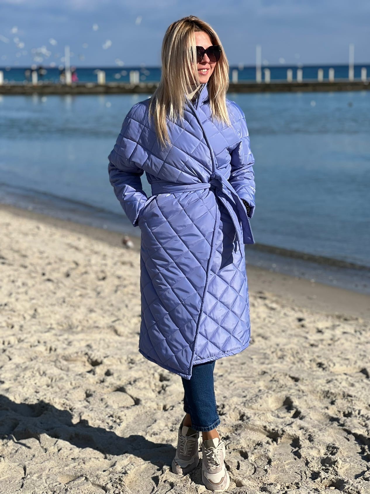 

Пальто демисезонное на запах  васильковое КМ 71006, Пальто демисезонное на запах 42-46 васильковое КМ 71006