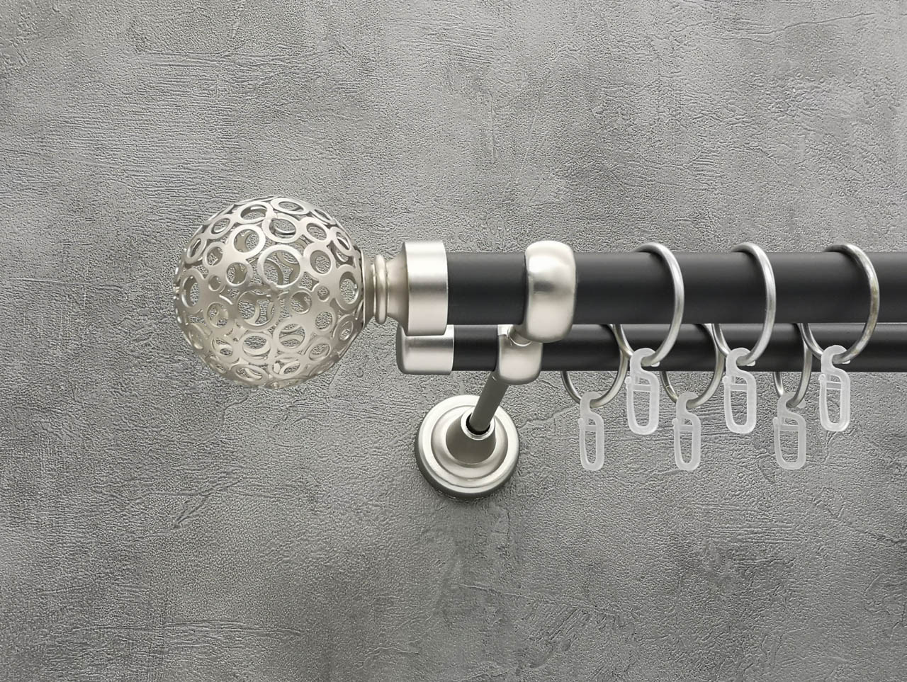 

Карниз Quadrum Савона 160 см двойной Сатин/черный матовый открытый 25/19 мм гладкая (кольца с крючками)