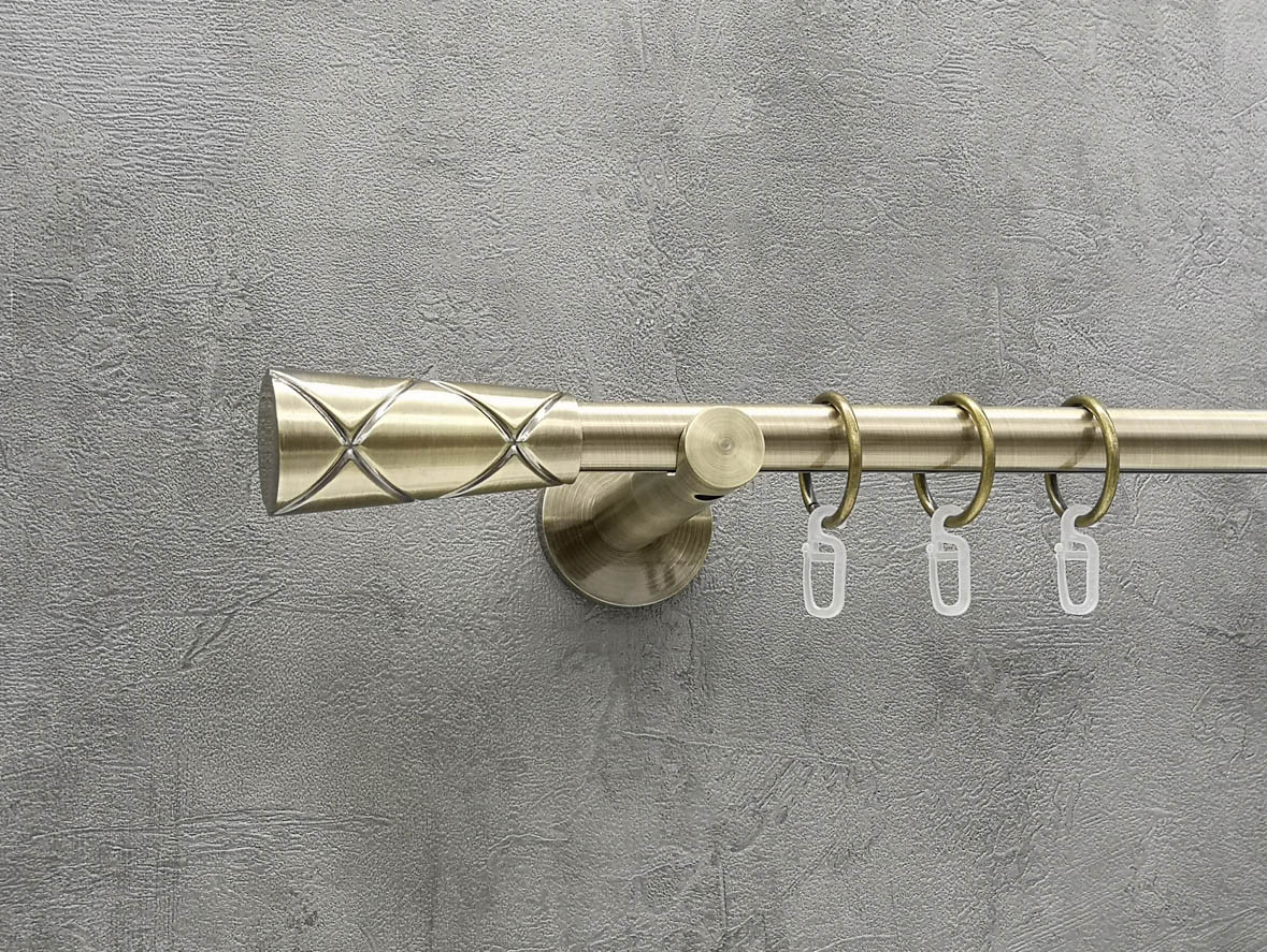 

Карниз Quadrum Конус 160 см одинарный Антик универсальный 19 мм гладкая (кольца с крючками)