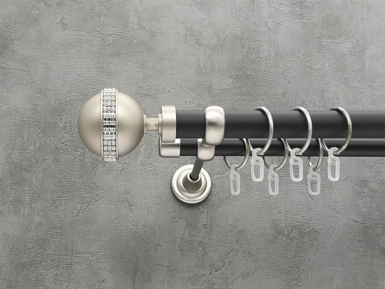 

Карниз Quadrum Авея 300 см двойной Сатин/черный матовый открытый 25/19 мм гладкая (кольца с крючками)