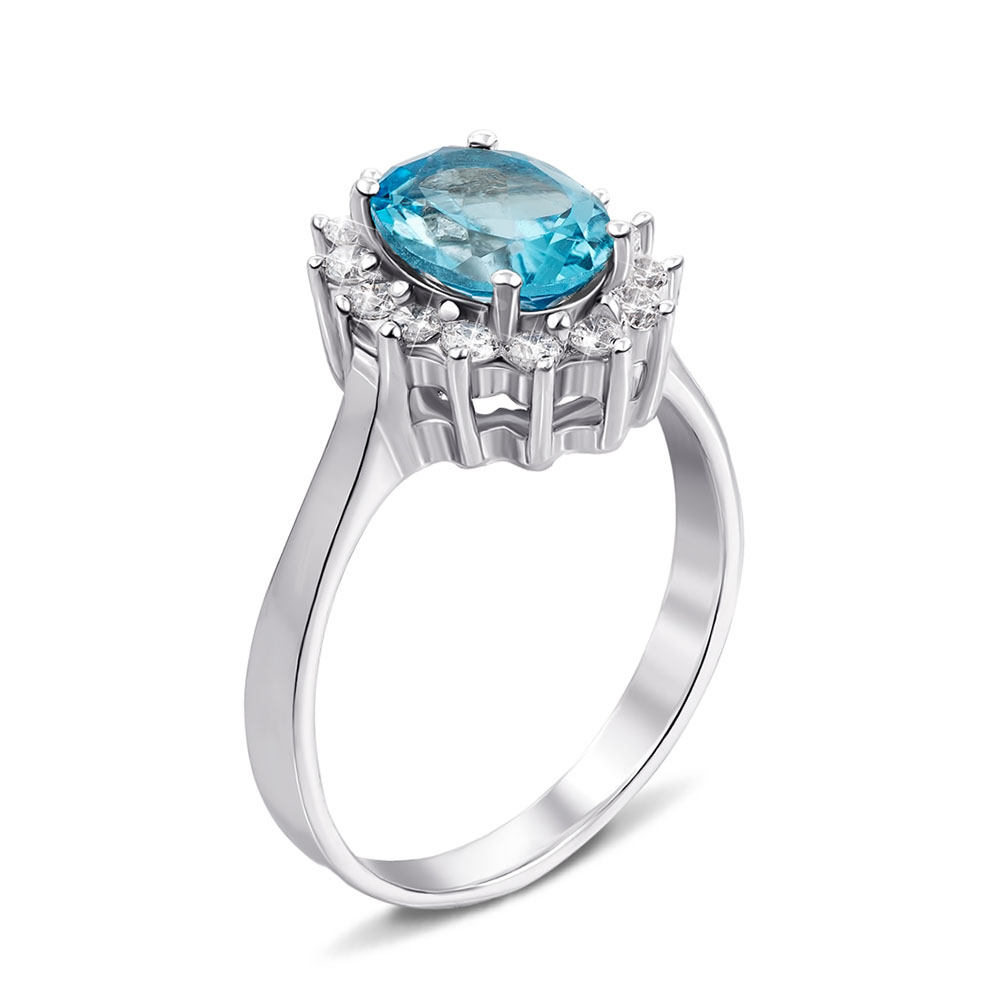 

Серебряное кольцо с голубым топазом и фианитами 000132118 16.5 размера