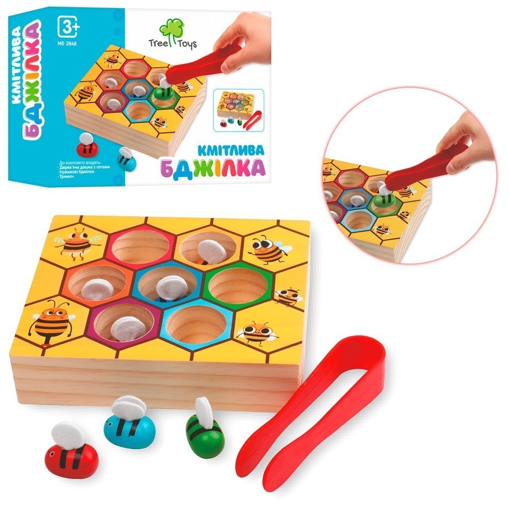 

Деревянная игра Limo Toy сортер с пинцетом Сообразительная пчелка (MD 2848)