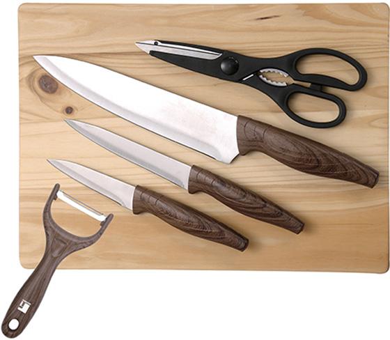 

Набор ножей Bergner In Wood 3 ножа, овощечистка, ножницы, доска Bergner BG-8786-MM