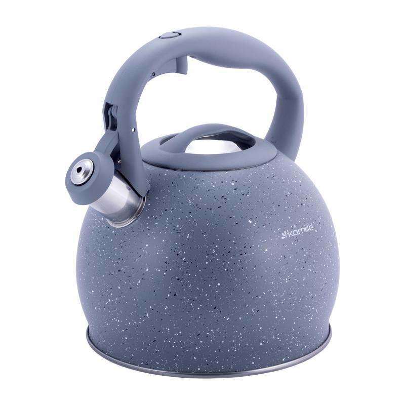 

Чайник Kamille Whistling Kettle 3л из нержавеющей стали со свистком, серый мрамор