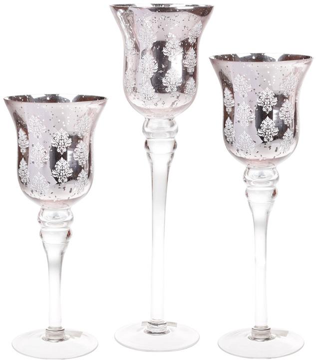 

Набор 3 стеклянных подсвечника Claudine 30см, 35см, 40см, розовый