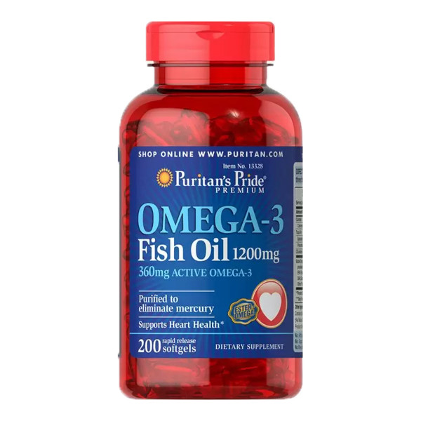 

Жирные кислоты Puritan's Pride Omega-3 Fish Oil 1200 мг 360 мг Active Omega-3 200 капсул