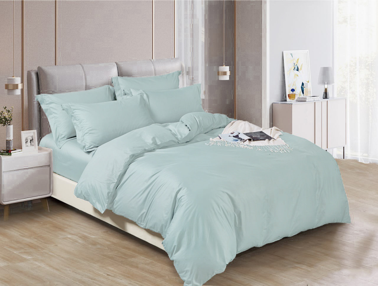 

Комплект постельного белья Krispol Светлая мята двуспальный ЕВРО сатин 200х220 (622.190522)