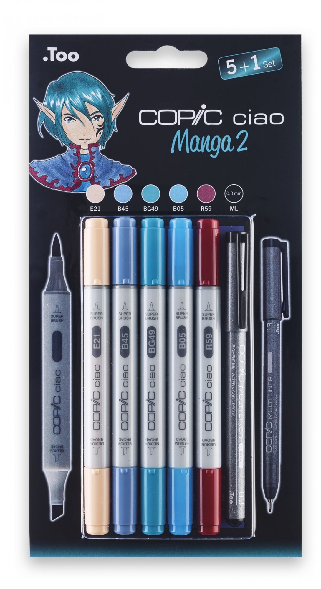 

Набор спиртовых маркеров Copic Ciao Set "5+1" Manga 2, Цвета+лайнер (22075557)
