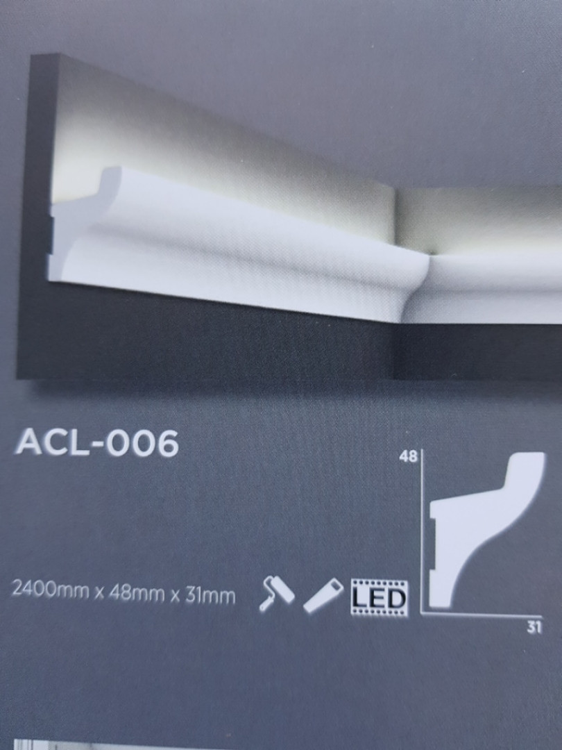 

Карниз потолочный дюрополимер Decolux с подсветкой LED ACL-006 2400Х48Х31 белый