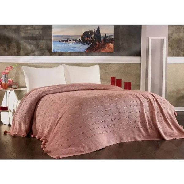

Винтажное вязаное покрывало DIAMOND SABINA PUDRA 220х240см пудра