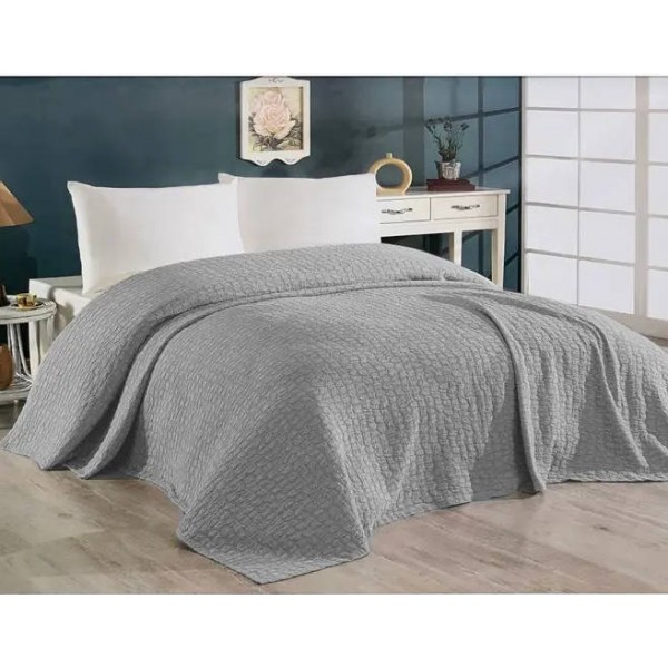 

Винтажное хлопковое покрывало DIAMOND LUIZA GREY 240х260см светло-сеый