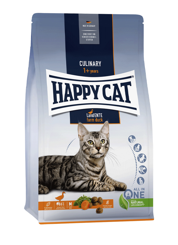 

Сухой беззерновой корм Happy Cat Culinary Adult Land-Ente для взрослых кошек с чувствительным пищеварением, со вкусом утки 4 кг