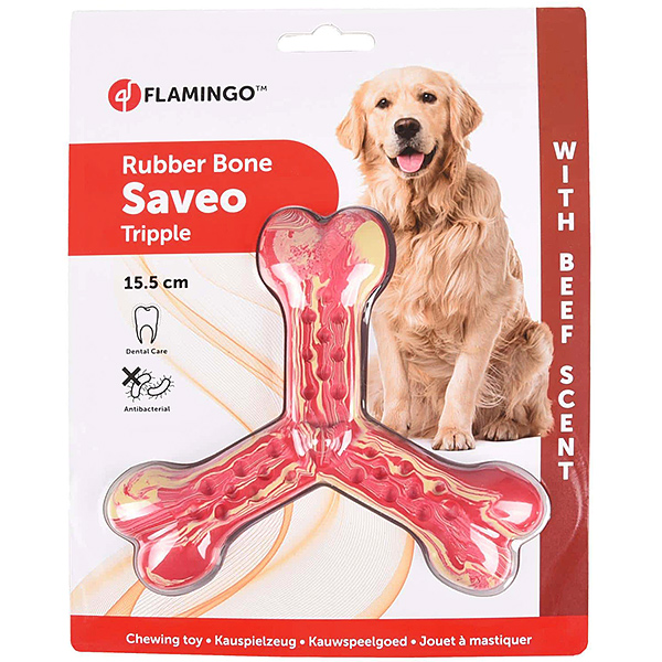 

Flamingo Rubber Flexo Saveo Triple Bone Beef ФЛАМИНГО САВЕО ТРОЙНАЯ КОСТЬ жевательная игрушка для собак, вкус говядины , 15,5х14 см см.