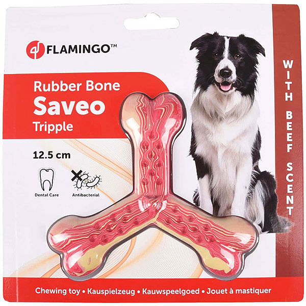 

Flamingo Rubber Flexo Saveo Triple Bone Beef ФЛАМИНГО САВЕО ТРОЙНАЯ КОСТЬ жевательная игрушка для собак, вкус говядины , 12,5х11 см см.