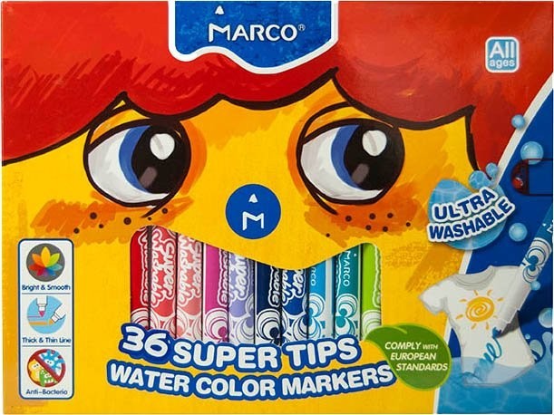 

Фломастеры Marco Super Washable 36 цветов на водной основе смываемые (1630-36CB)