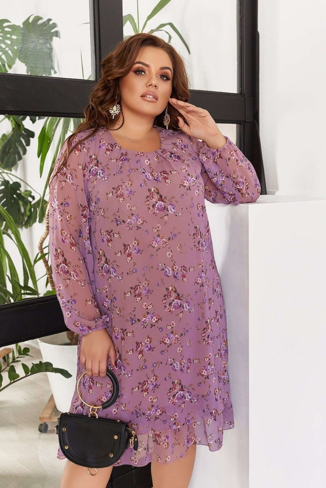 

Шифоновое платье с цветами  сиреневое AF 7603, Шифоновое платье с цветами 52 сиреневое AF 7603