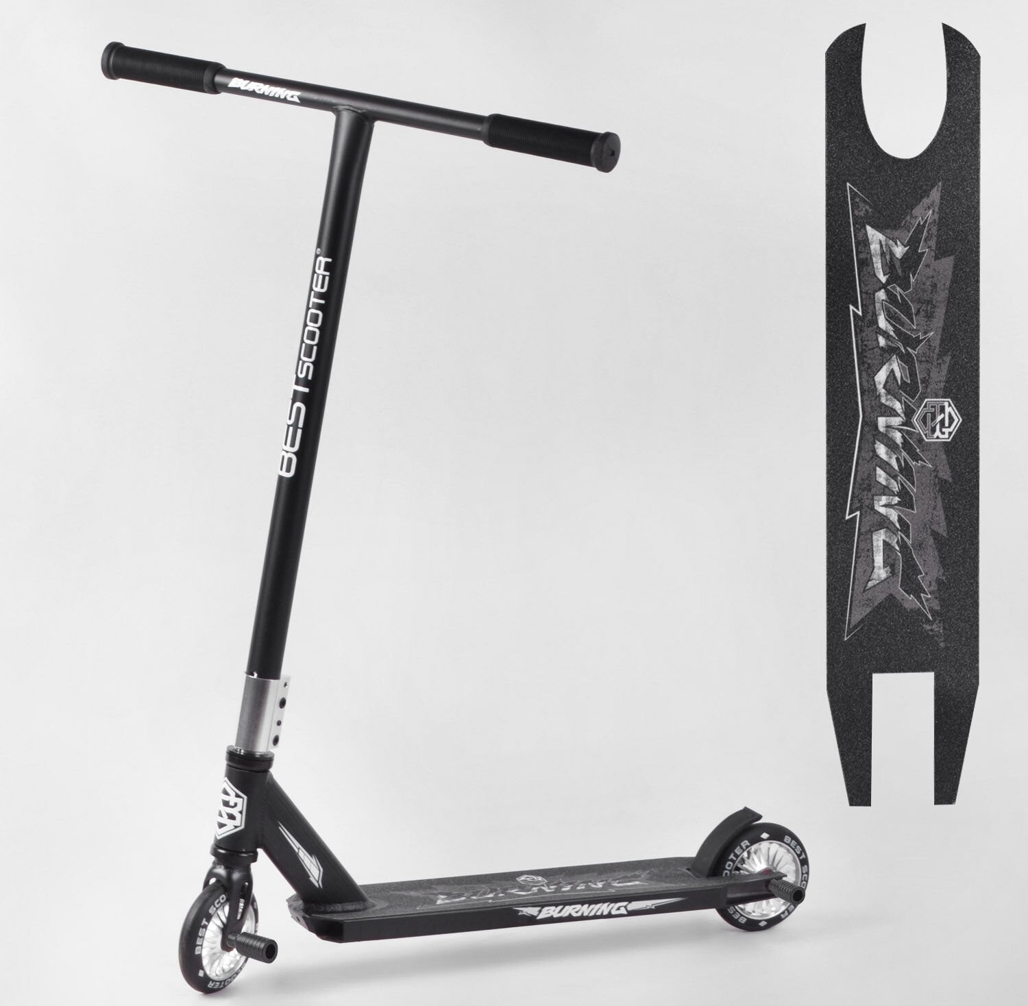 

Самокат трюковый "Best Scooter" 97974 "Burning" HIC-система, ПЕГИ, колёса PU, d=110мм, ширина руля - 53 см, высота руля от пола 83 см в коробке