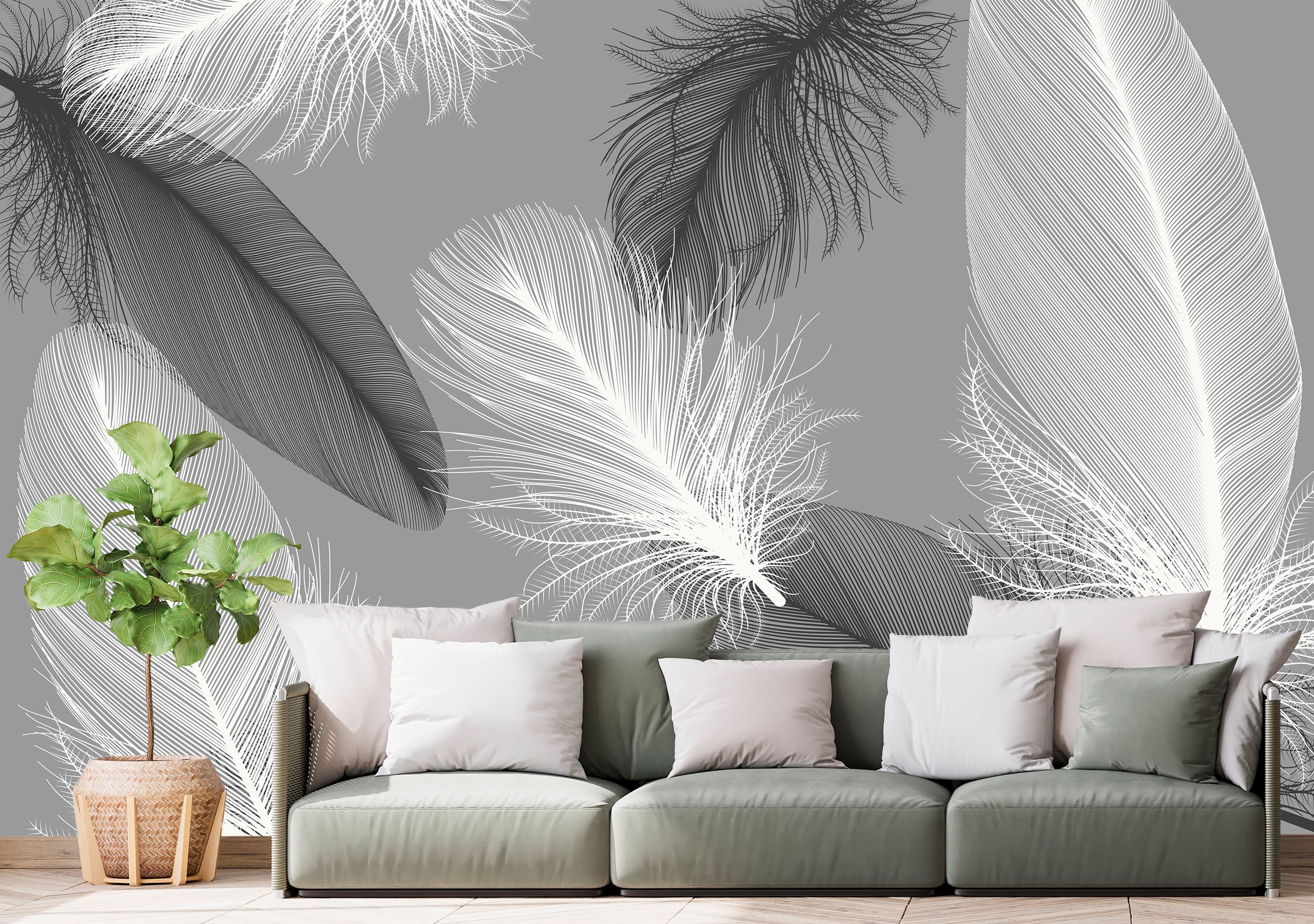 

Виниловые Фотообои Walldeco Черно-белые перья 200x130 Базальт