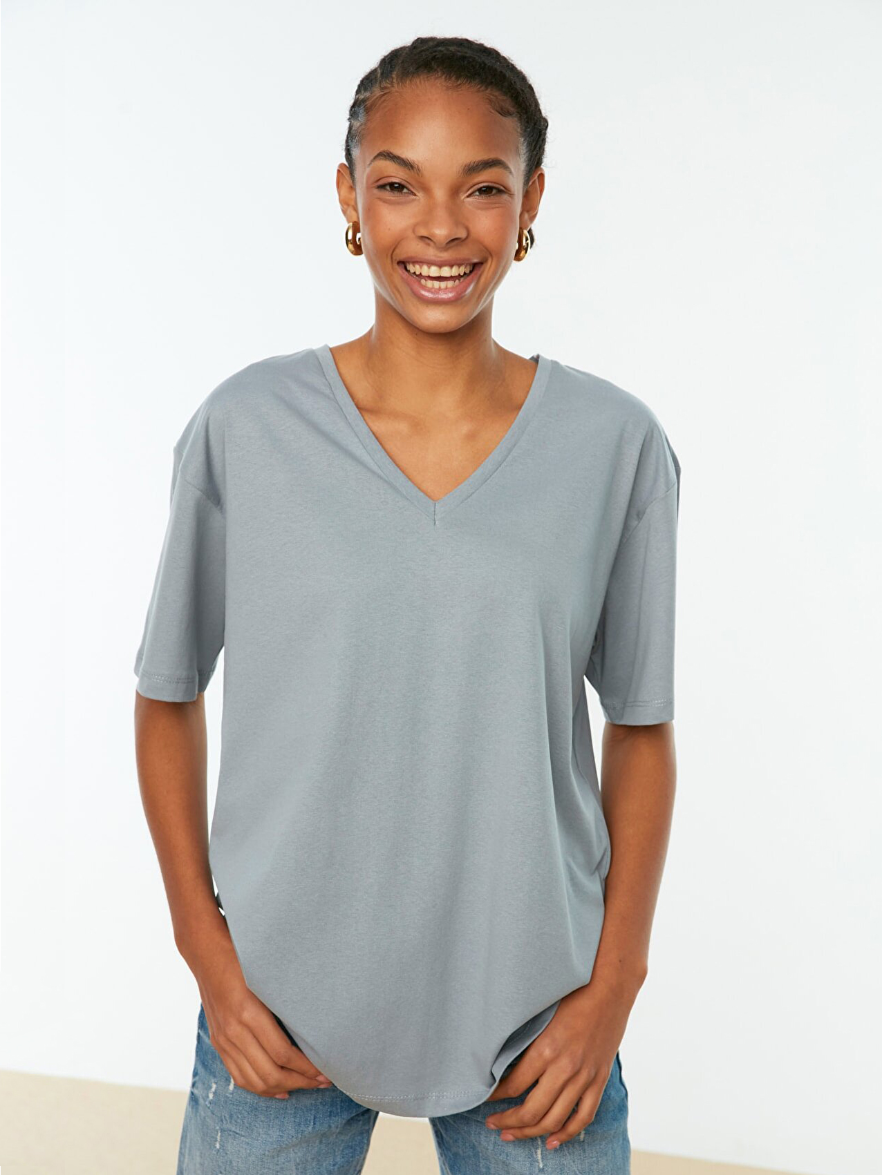 

Футболка Trendyol TWOSS20TS0132 - Gray, Футболка Trendyol TWOSS20TS0132 M-L Gray