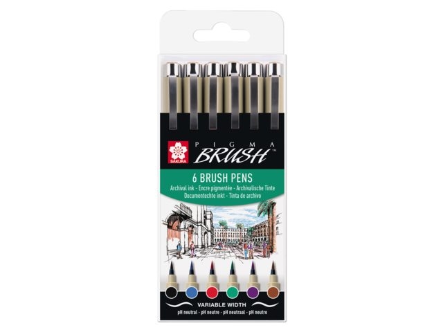 

Набор линеры-кисть Sakura Pigma Brush Basic 6цв.