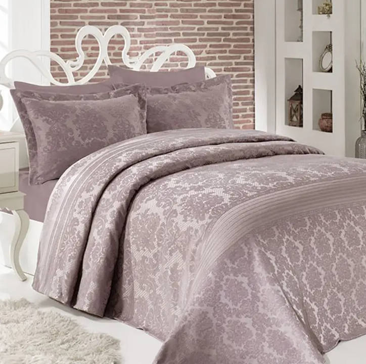 

Винтажное жаккардовое двустороннее покрывало с наволочками Dantela Vita SİMAY lavanta 260х260см пудра