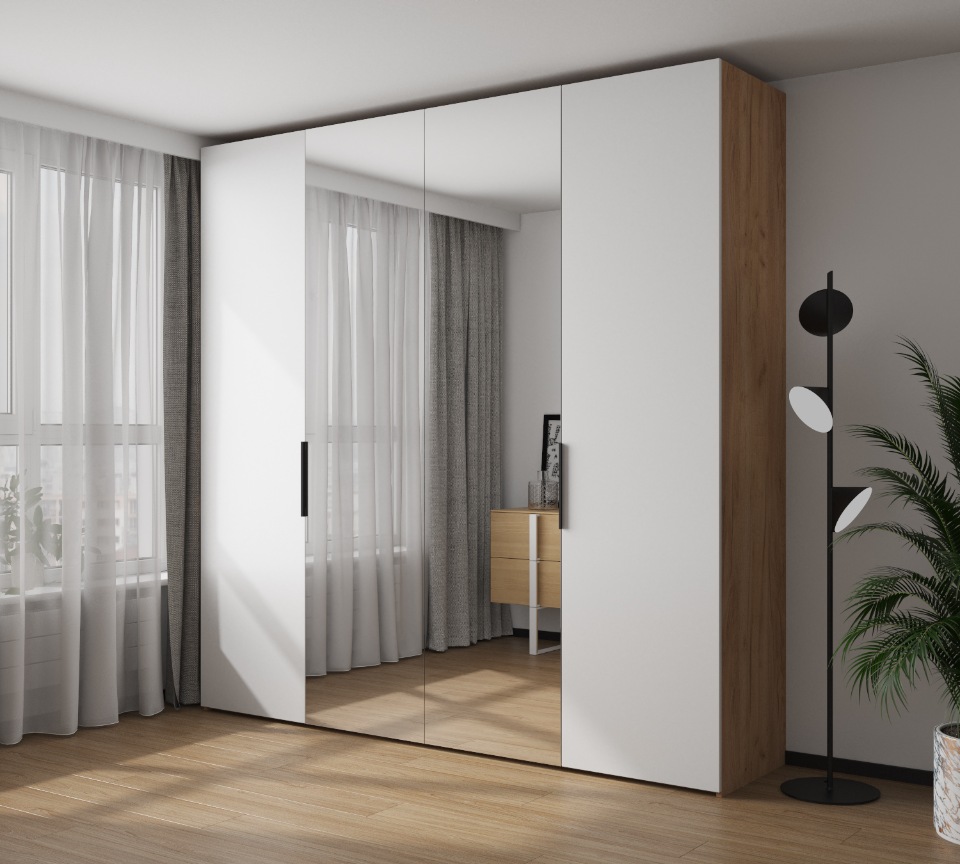 

Шкаф VitalMebli Line 210-3 четырехдверный 2100х560х2400 мм Корпус Дуб Крафт, двери Белый + Зеркала