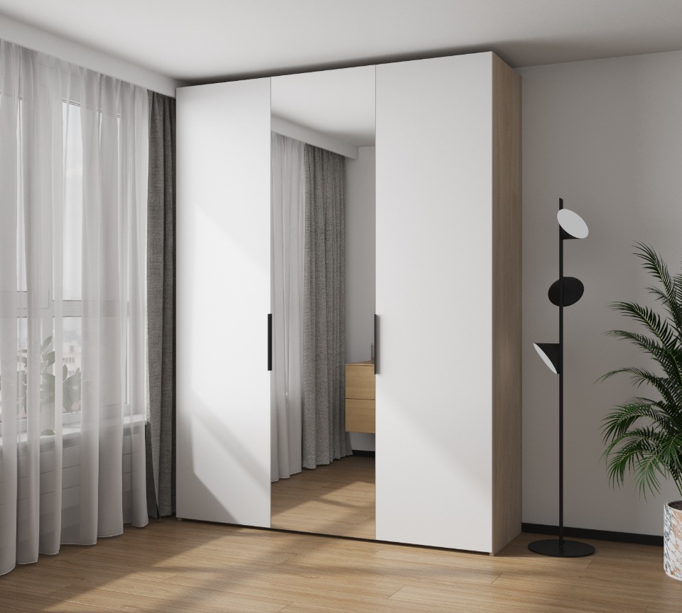 

Шкаф VitalMebli Line 160-2 трехдверный 1600х560х2400 мм корпус Дуб Крафт, двери Белый + зеркало