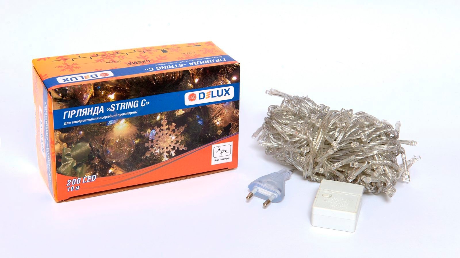 

Гирлянда внутренняя Delux 200LED 10м белый/прозрачный IP20 String (90017982) Делюкс