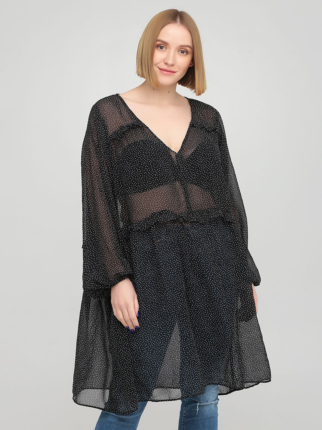 

Туника H&M 13-0195  Черная с белым, Туника H&M 13-0195 one size Черная с белым