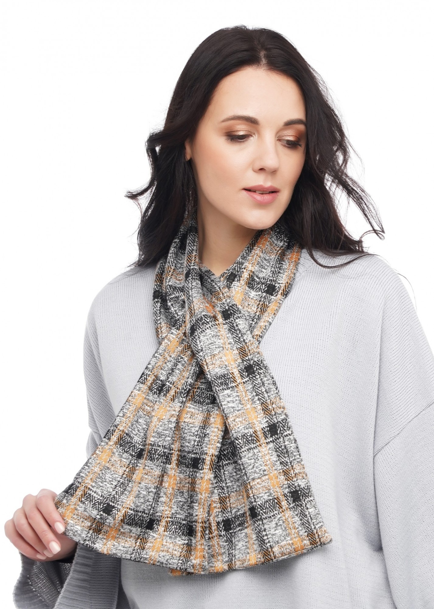 

Шарф "Нью-Йорк" большой трендовый от MyScarf теплый желто-серая клетка женский