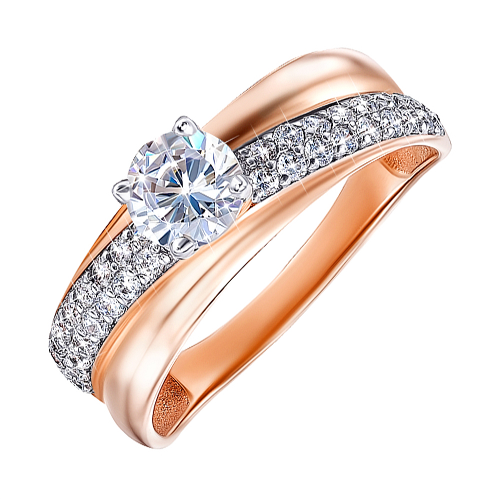 

Кольцо в комбинированном цвете золота с фианитами и родированием 000136884 17 размера