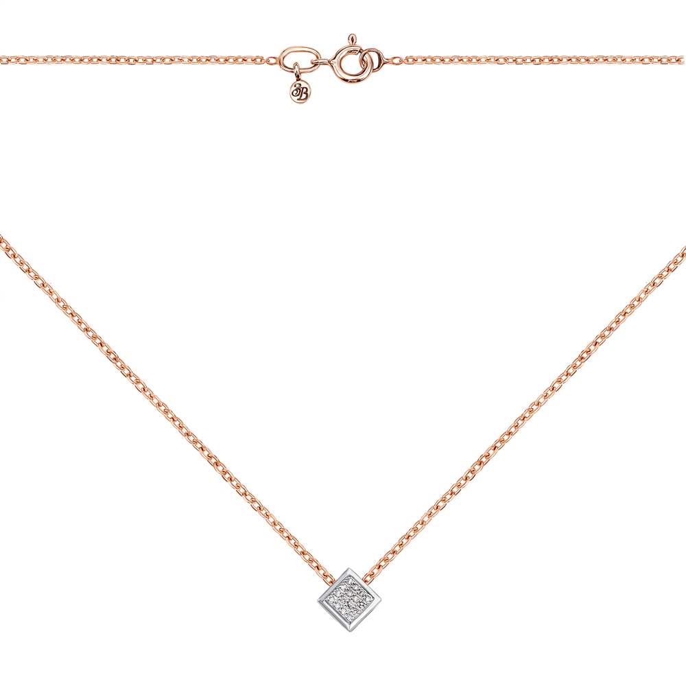 

Золотое колье в комбинированном цвете с двусторонней подвеской и бриллиантами 000117246 40 размера